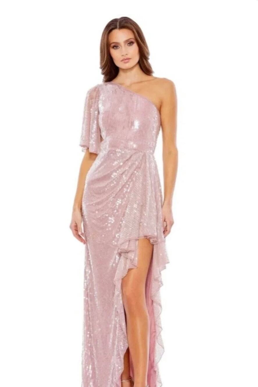 Mac Duggal 93662 Sequined One-Shoulder Gown – Mauve – Size 0